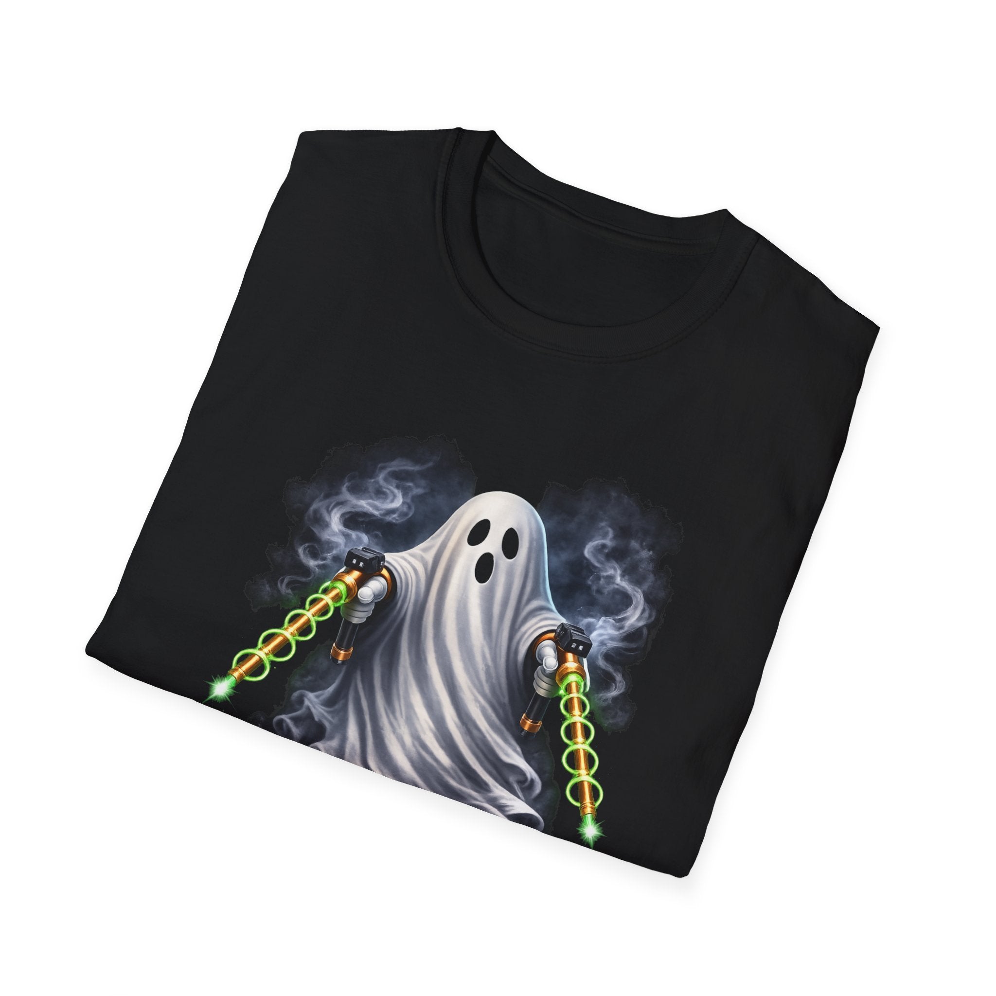 Ghost With Chains T-Shirt — “Are There Any Living People Here?” Halloween Tee