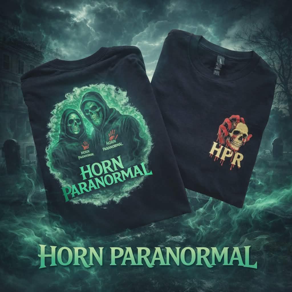 Paranormal Crew T-Shirt — 'Horn Paranormal' Haunted Skull Hoodie Art